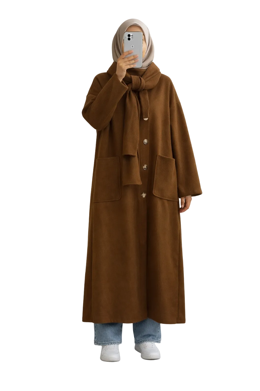 Manteau long avec écharpe