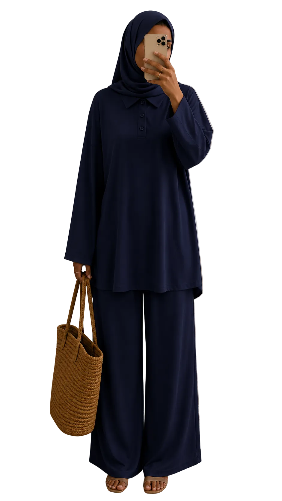 Burkini Dune 3 pièces Polo Boutons marine