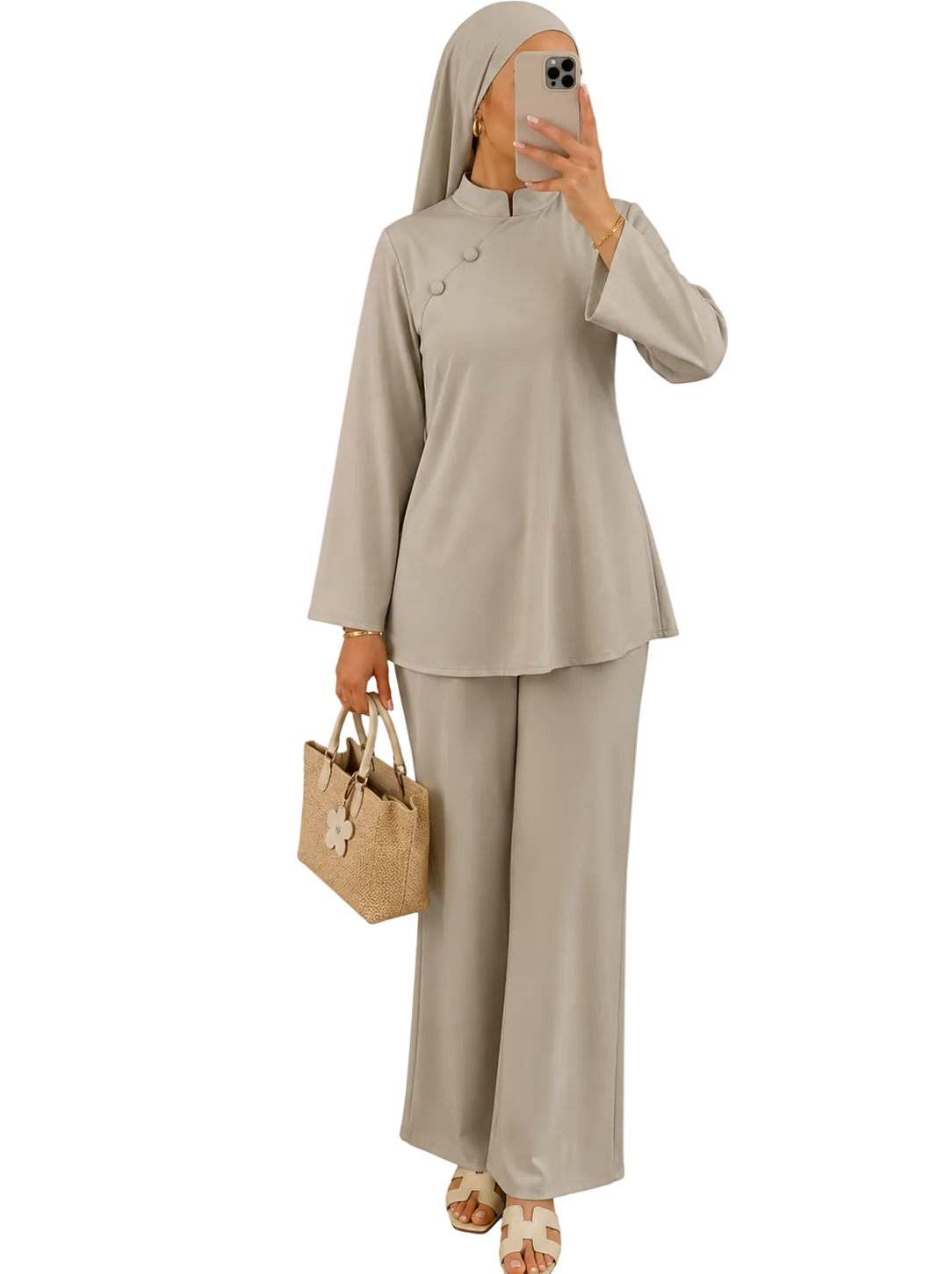 Burkini Naya Taupe 3 pièces Boutons
