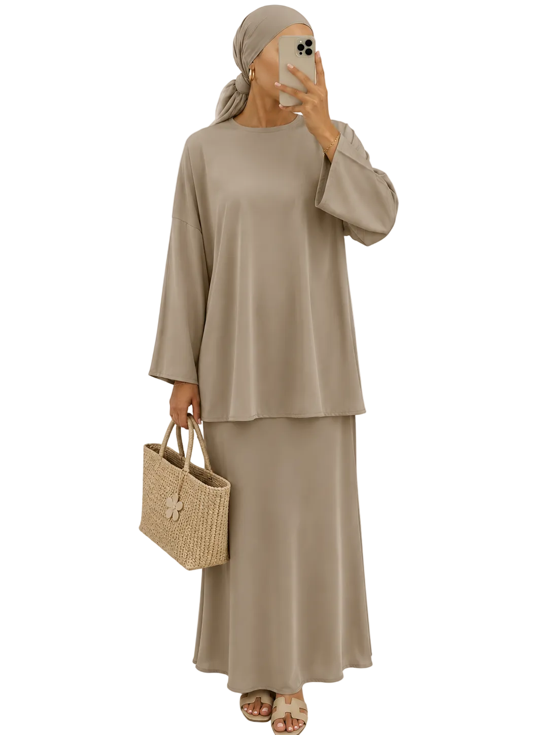 Burkini Doha taupe jupe avec legging 3 pièces