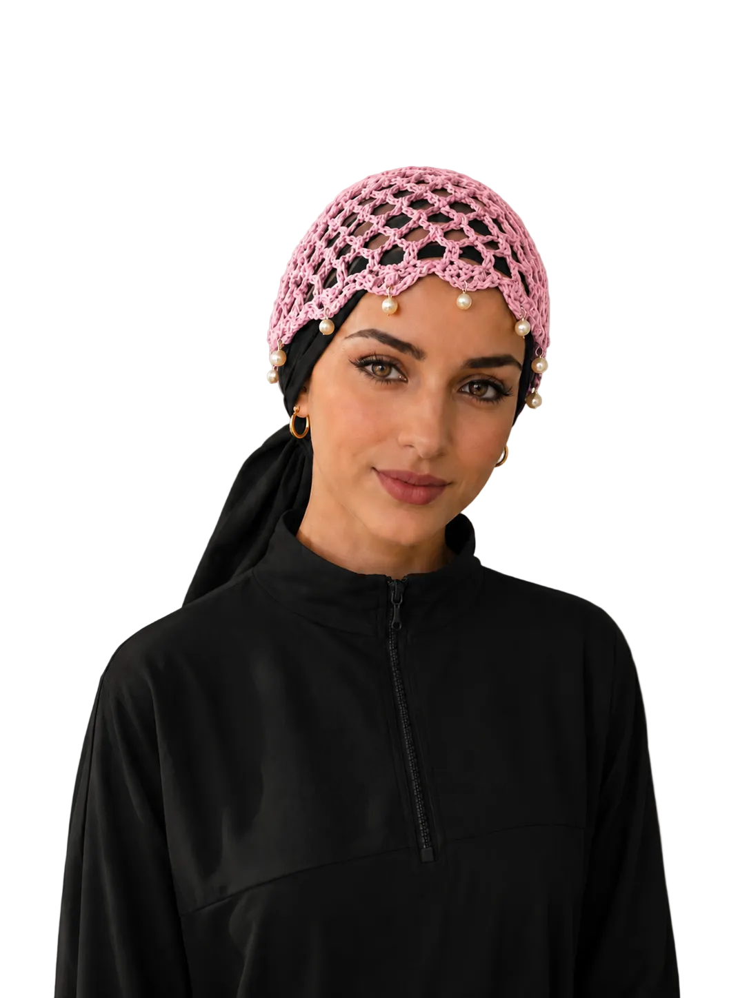 Bonnet crochet perle rose