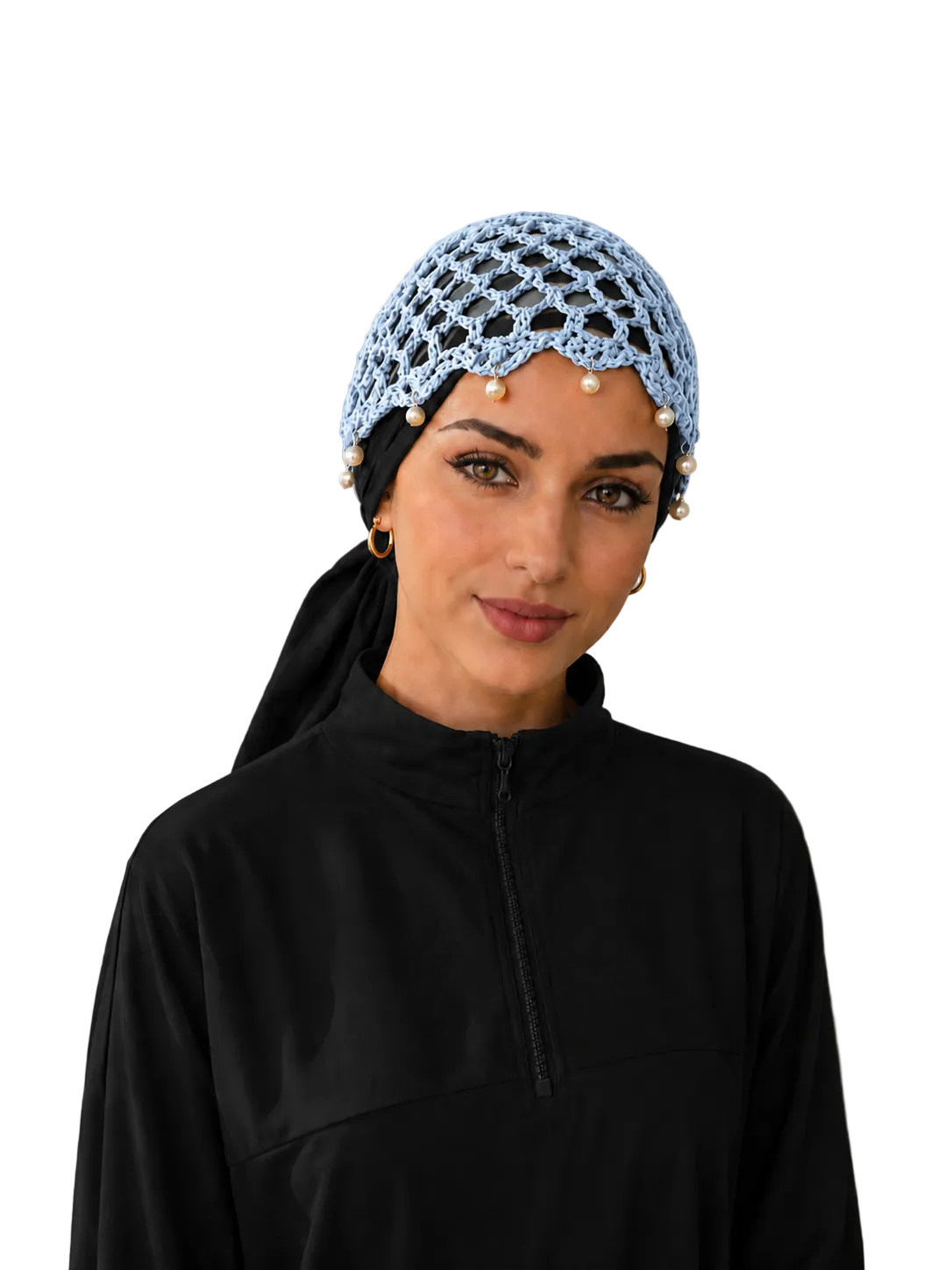 Bonnet crochet perle bleu ciel