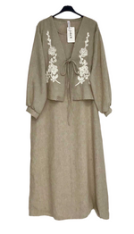 Ensemble deux pièces en lin motif Keyla taupe clair 🤎