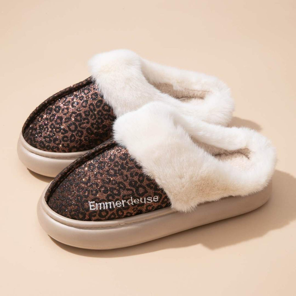 Chaussons paillettes léopard