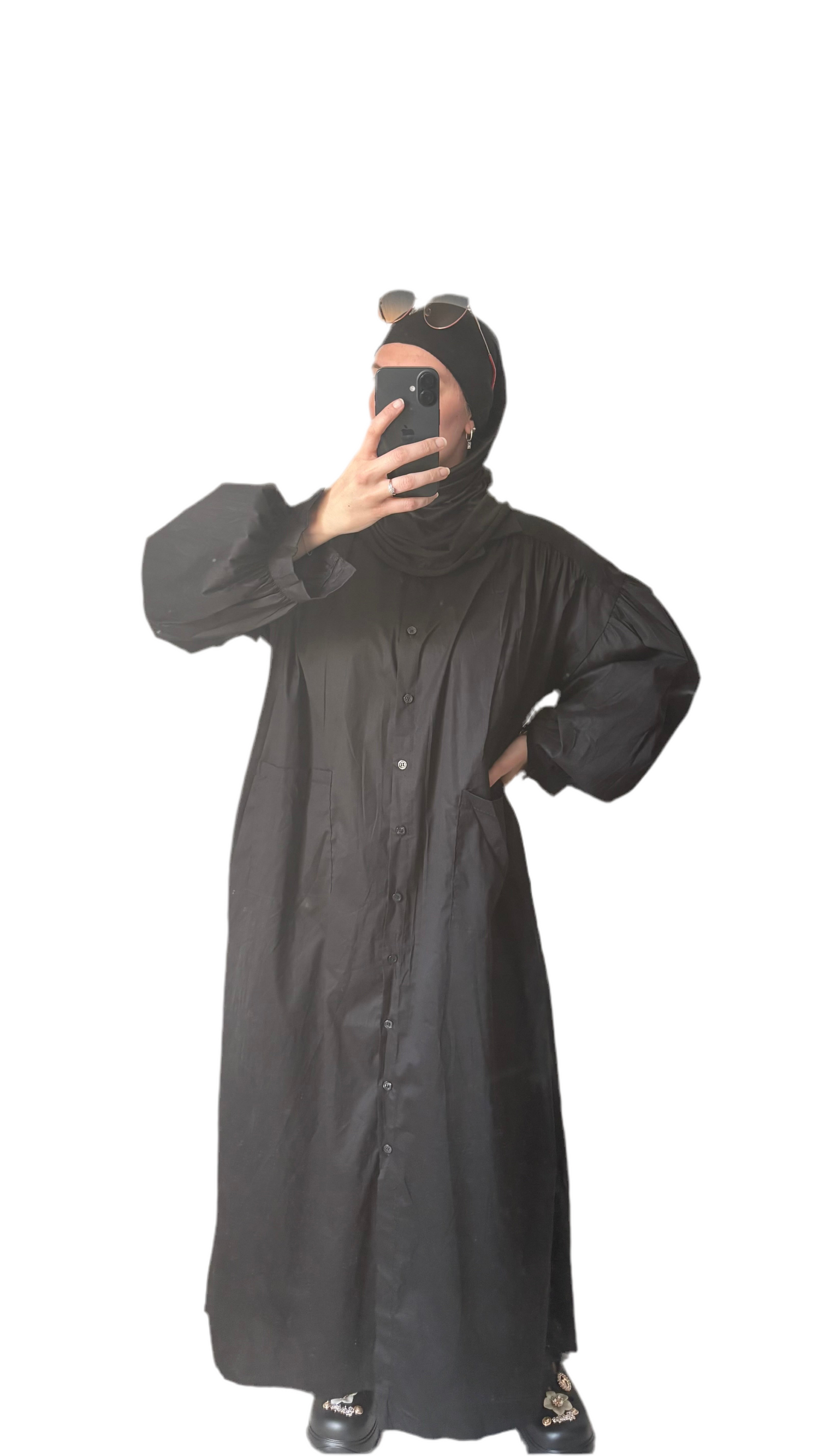 Robe Chemise poche Oversize — Coton noir 🖤