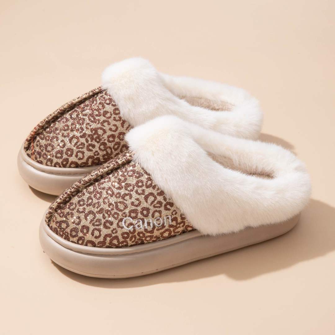 Chaussons paillettes léopard