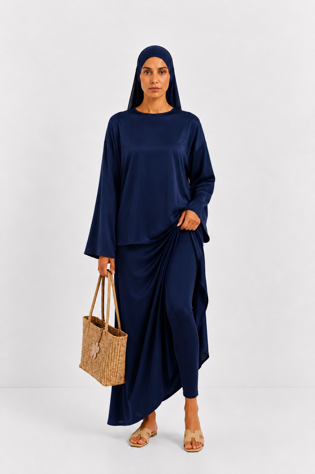 Burkini Doha marine jupe avec legging 3 pièces