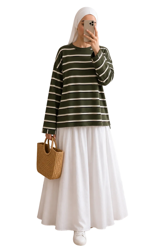 Teeshirt rayures Oversize Premium Coton kaki