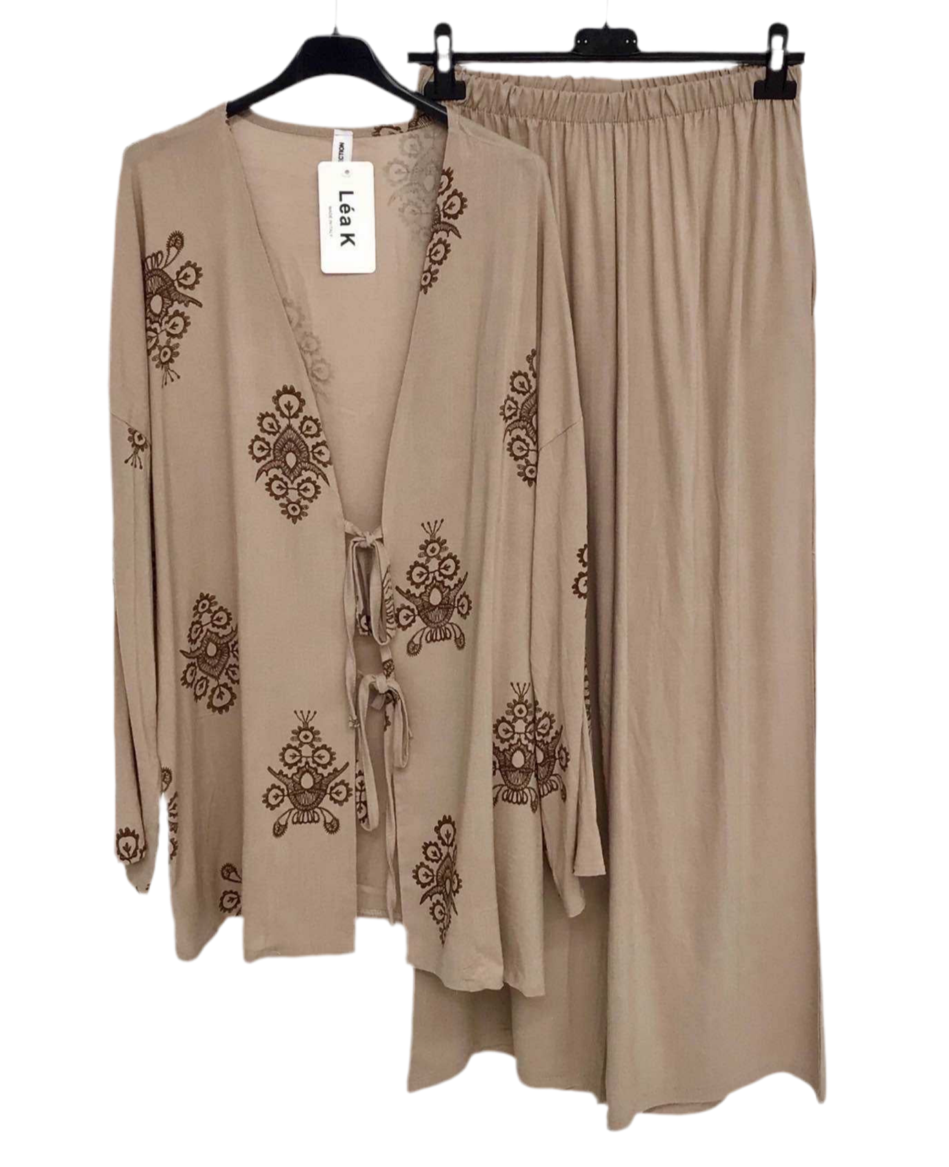 Ensemble Tunique & Pantalon à  Motifs Brodés taupe clair 🤎