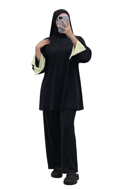 Burkini Amara 3 pièces zip bicolore noir/ vert d’eau