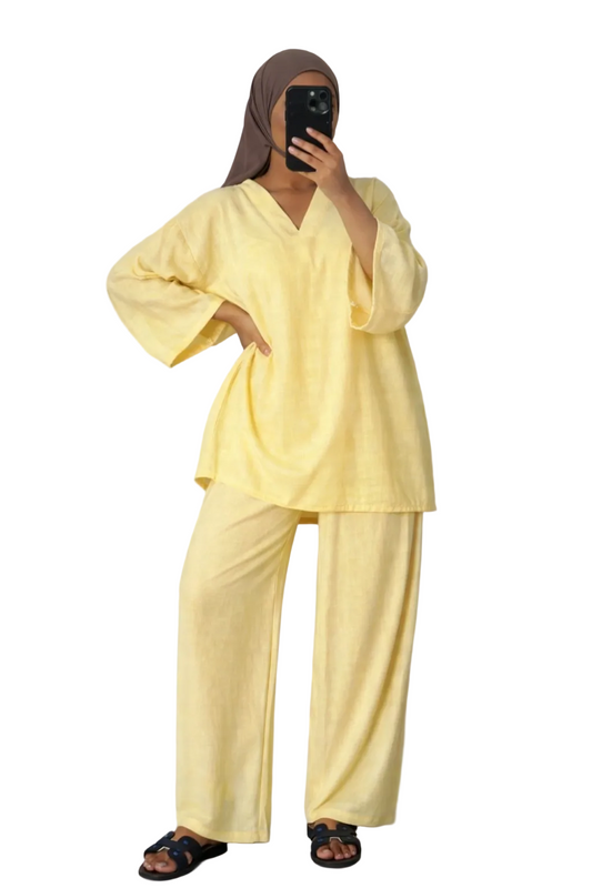 Ensemble pantalon effet lin