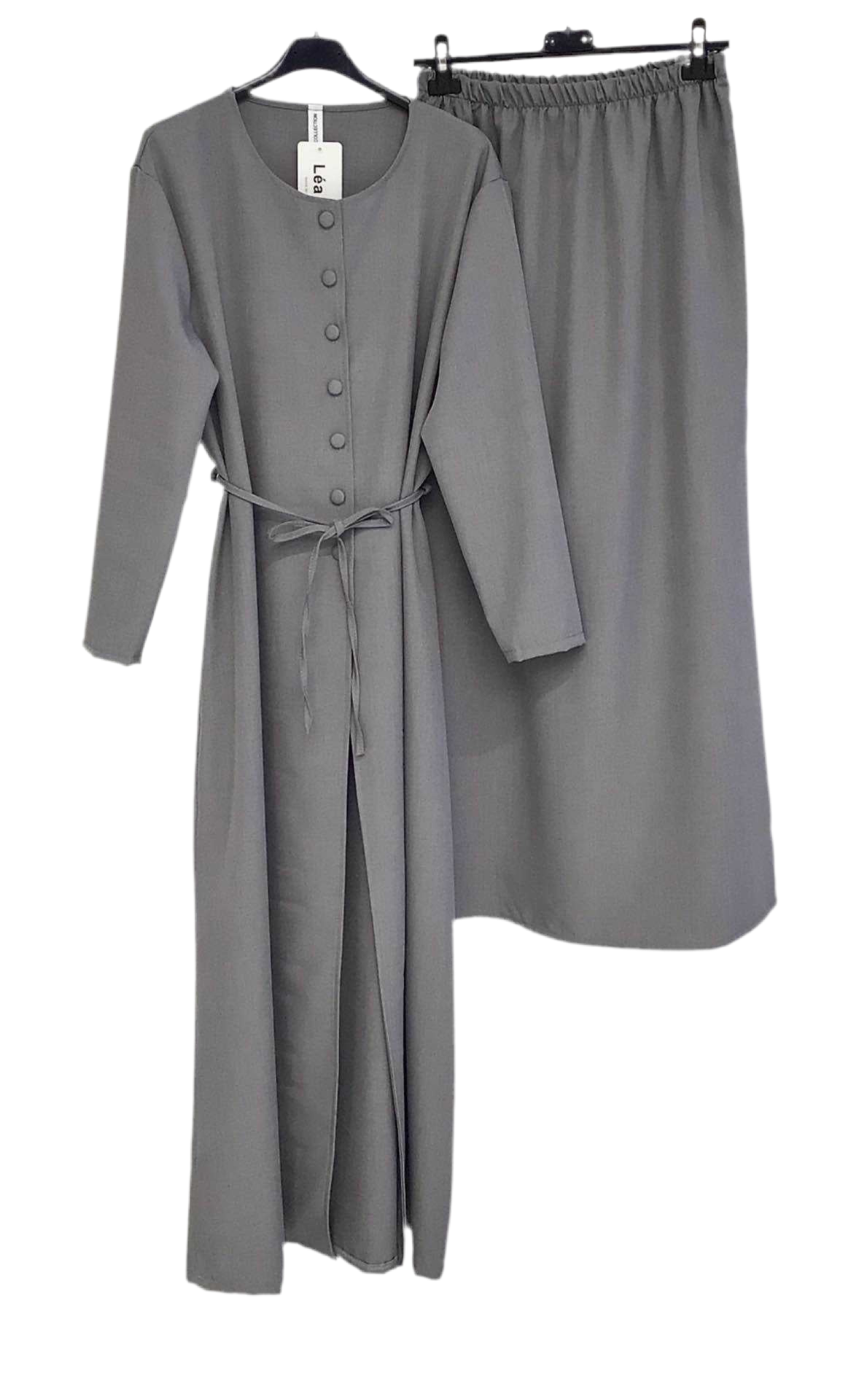 Ensemble Long Modeste Gris – Jupe & Haut Boutonné 🩶