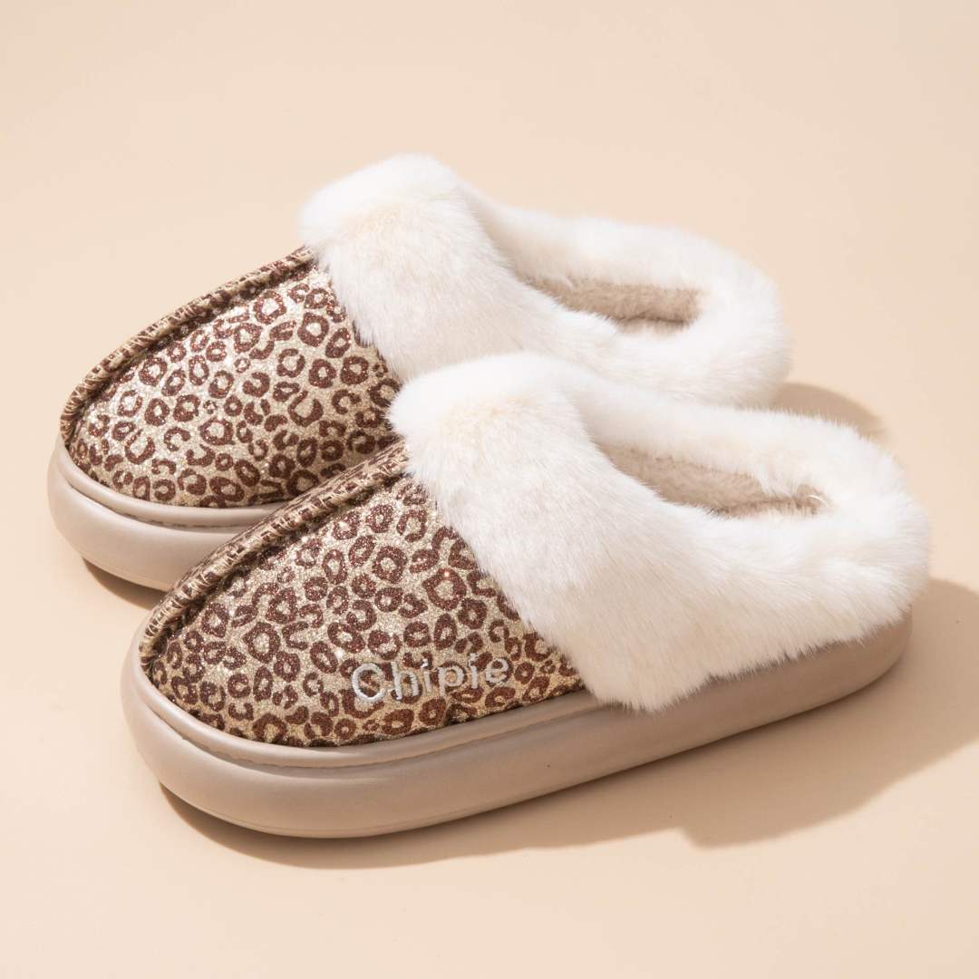 Chaussons paillettes léopard