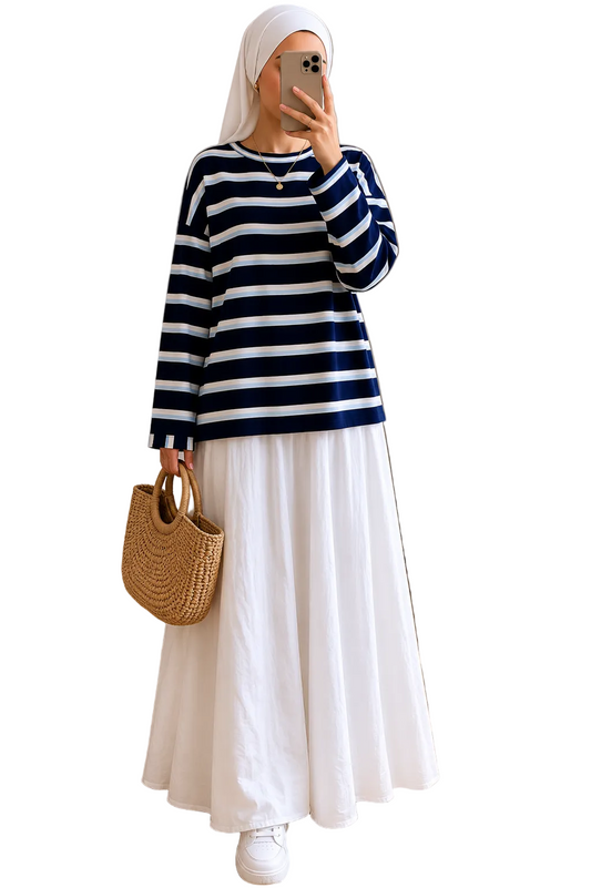 Teeshirt rayures Oversize Premium Coton marine