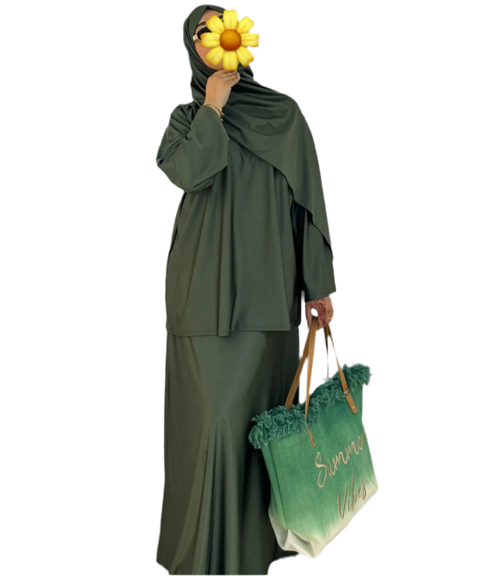 Burkini jupe avec legging 3 pièces 💚