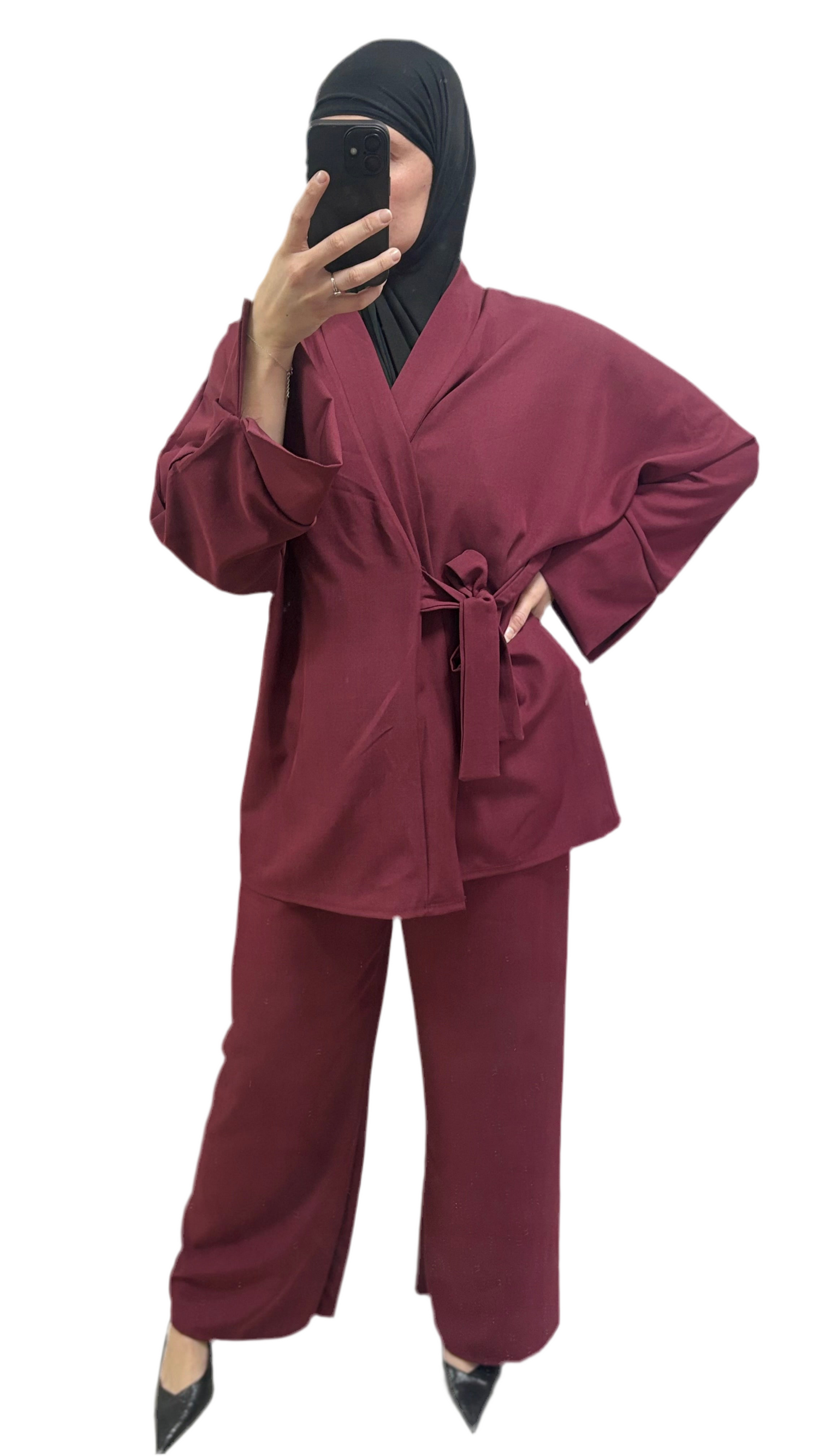 Ensemble kimono pantalon noeud bordeaux ❤️