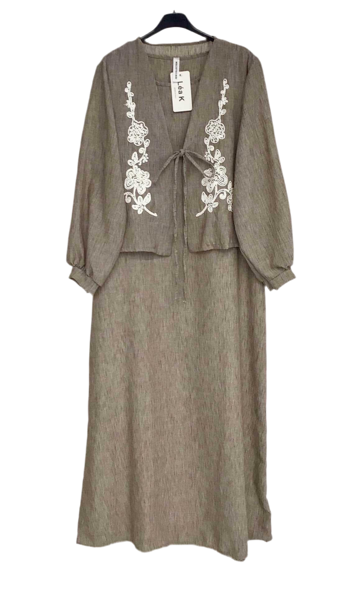 Ensemble deux pièces en lin motif Keyla taupe foncé 🤎