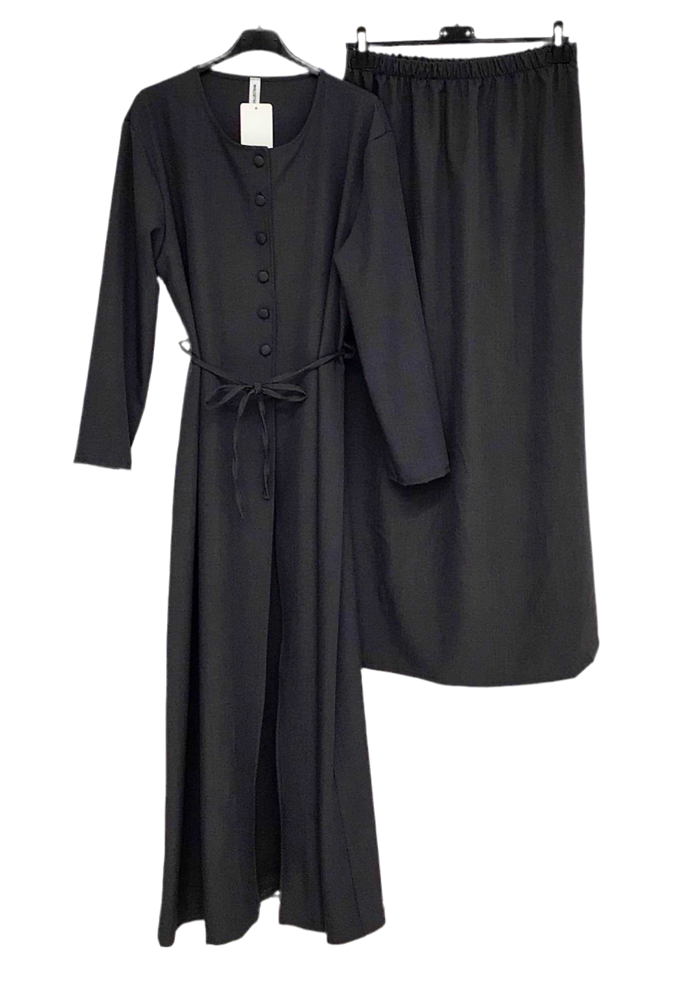 Ensemble Long Modeste Noir – Jupe & Haut Boutonné 🖤