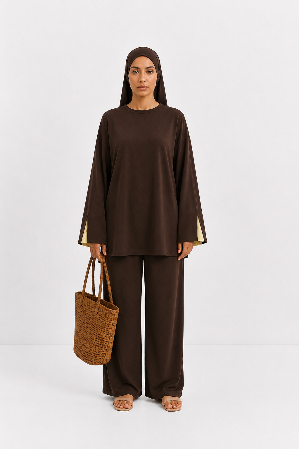 Burkini Amara 3 pièces bicolore choco/jaune pale