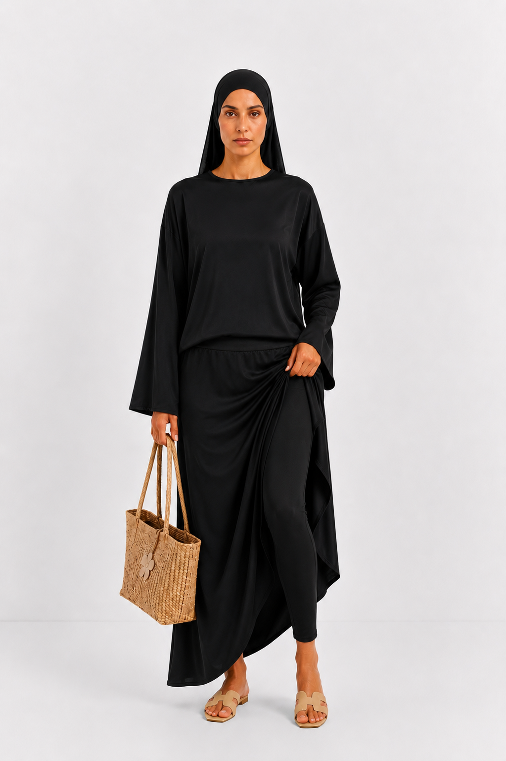 Burkini Doha noir jupe avec legging 3 pièces