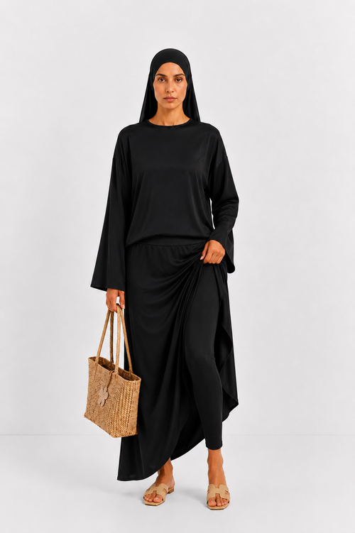 Burkini Doha noir jupe avec legging 3 pièces