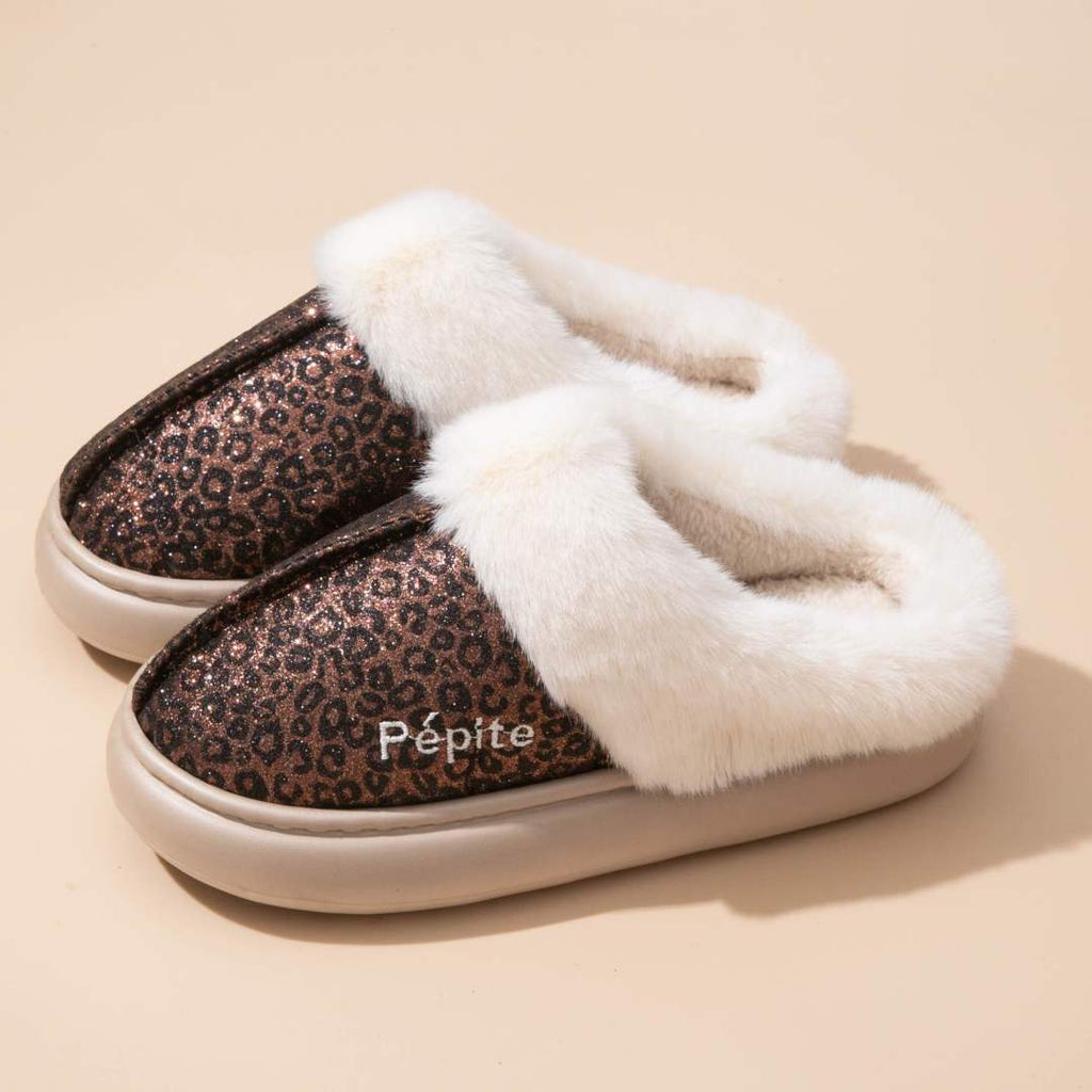 Chaussons paillettes léopard