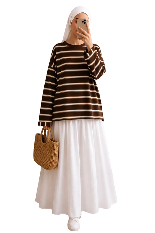 Teeshirt rayures Oversize Premium Coton chocolat