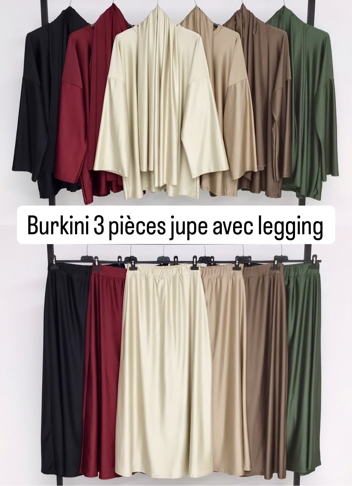 Burkini jupe avec legging 3 pièces +couleurs