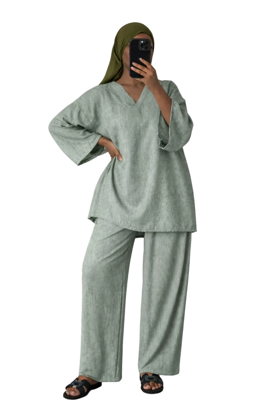 Ensemble pantalon effet lin