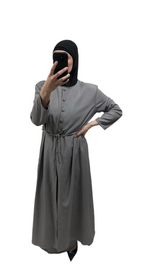 Ensemble Long Modeste Gris – Jupe & Haut Boutonné 🩶