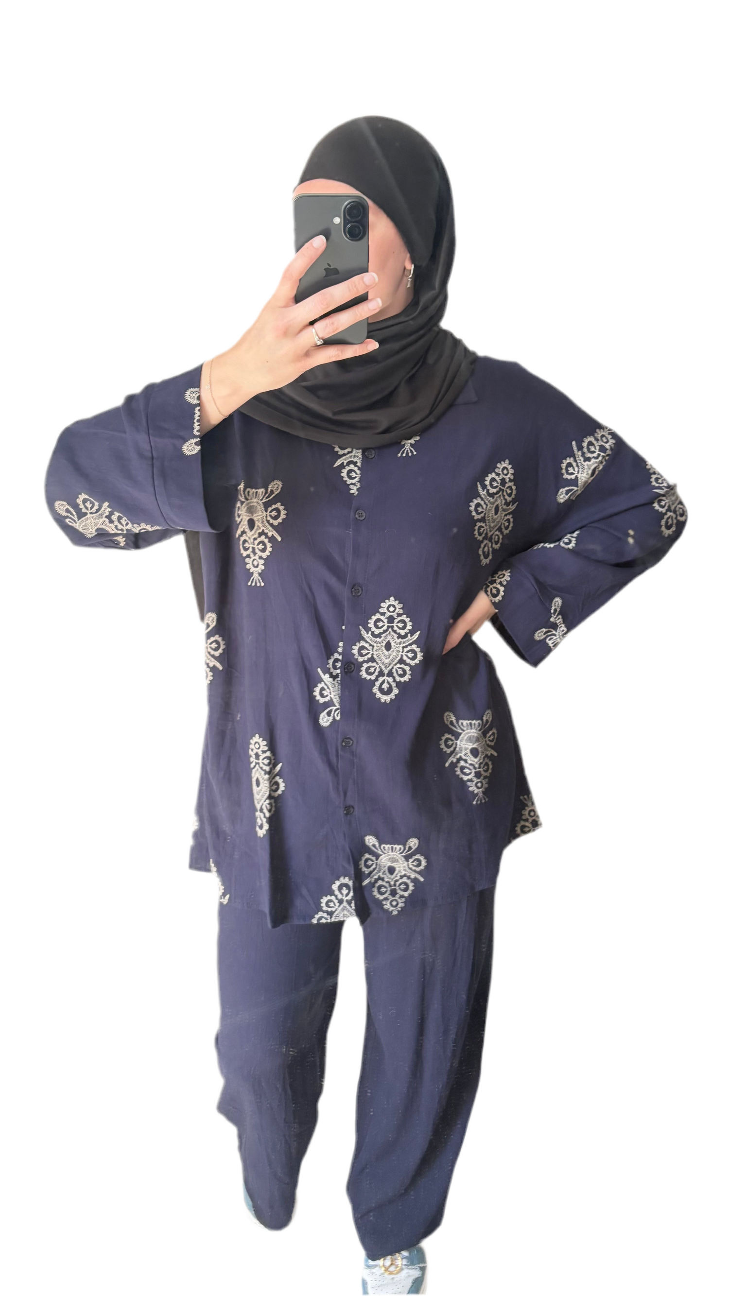 Ensemble chemise & Pantalon marine à Motifs 💙