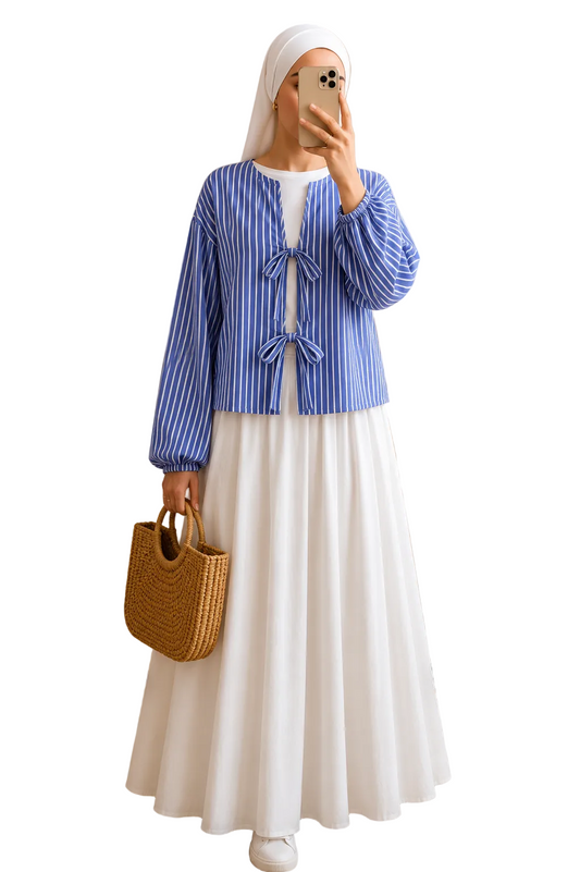 Cardigan rayure noeud marine