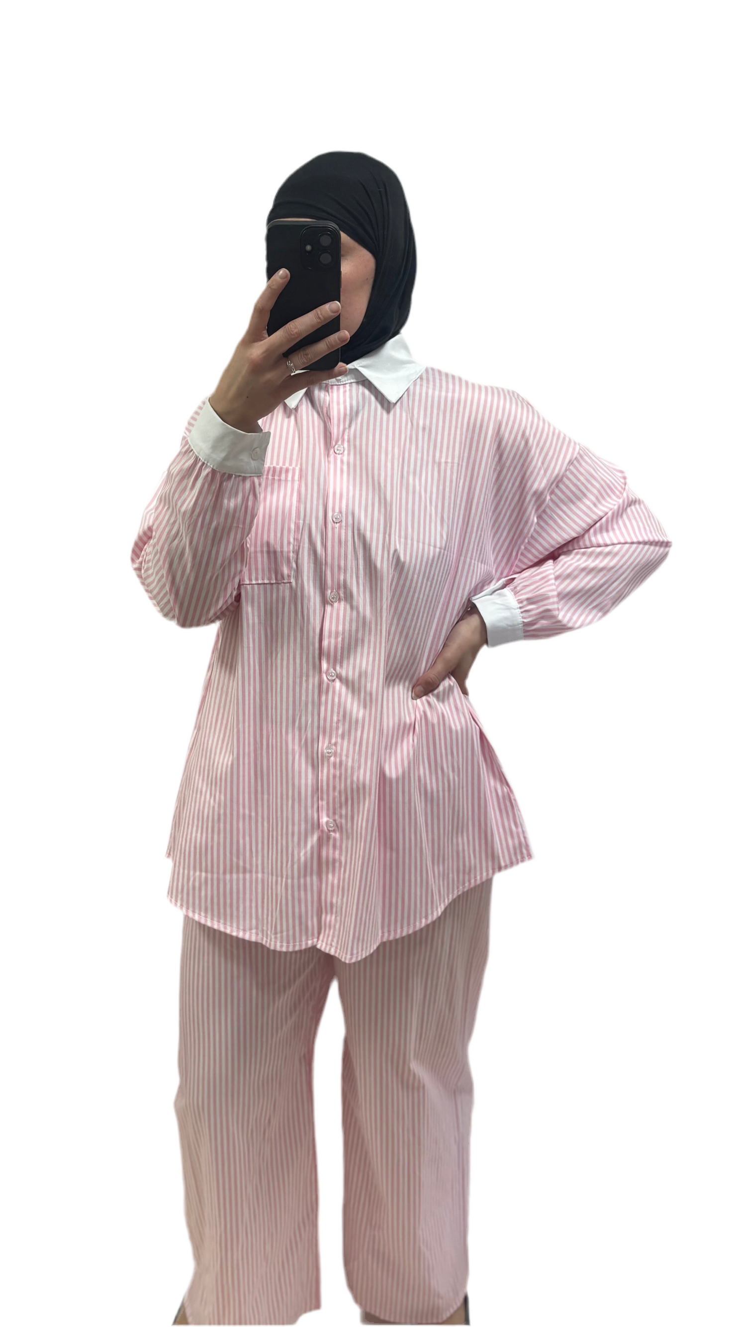 Ensemble rayé — Blanc & Rose 🩷