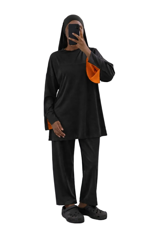 Burkini Amara 3 pièces bicolore noir/orange