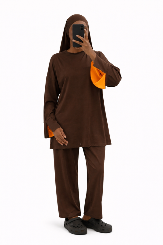 Burkini Amara 3 pièces bicolore choco/orange