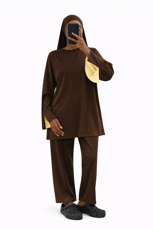 Burkini Amara 3 pièces bicolore choco/jaune pale