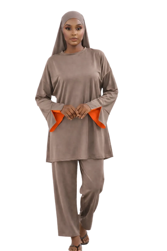 Burkini Amara 3 pièces bicolore taupe/orange