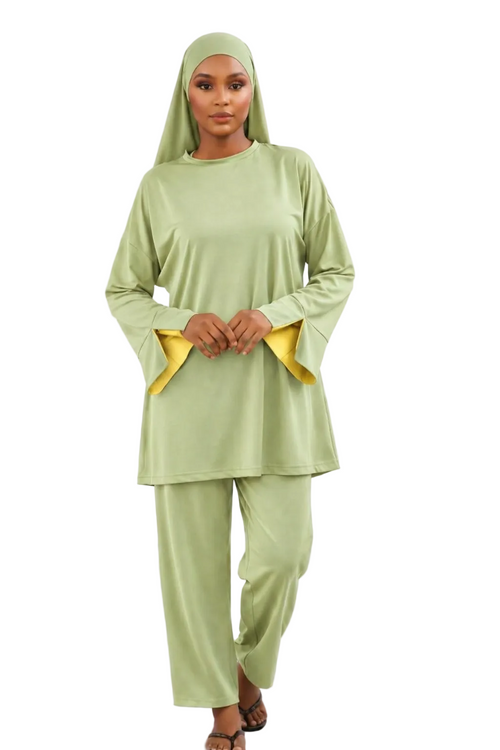 Burkini Amara 3 pièces bicolore vert/jaune