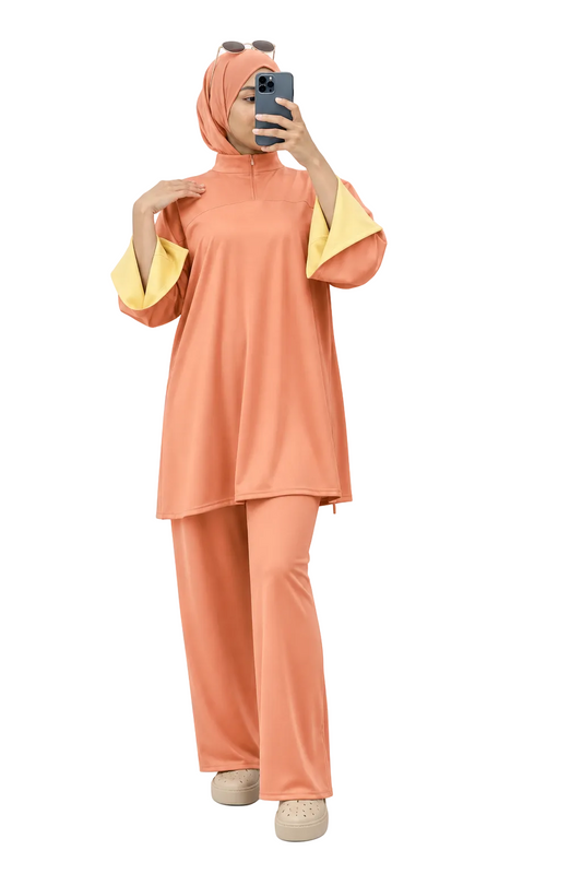 Burkini Amara 3 pièces zip bicolore pêche /jaune