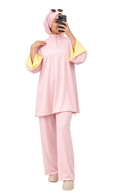 Burkini Amara 3 pièces zip bicolore rose /jaune