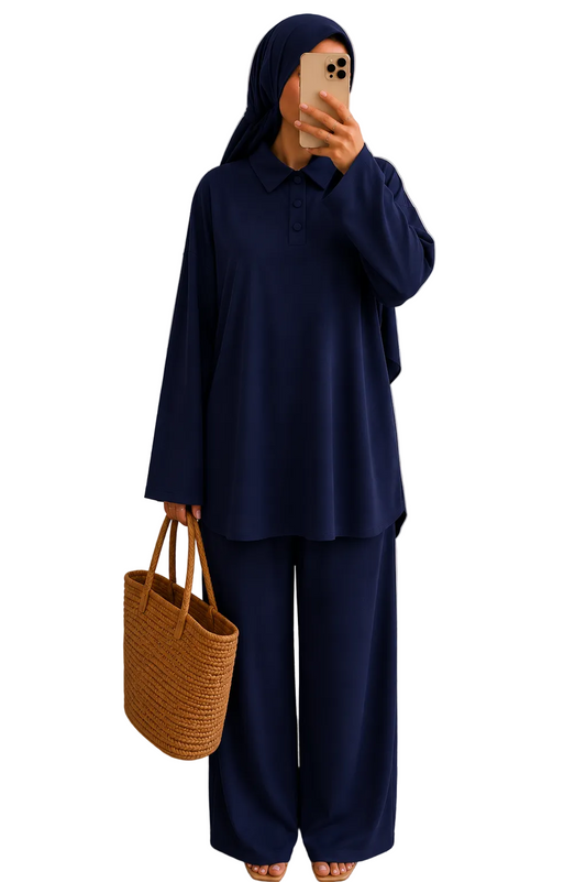 Burkini Dune 3 pièces Polo Boutons marine