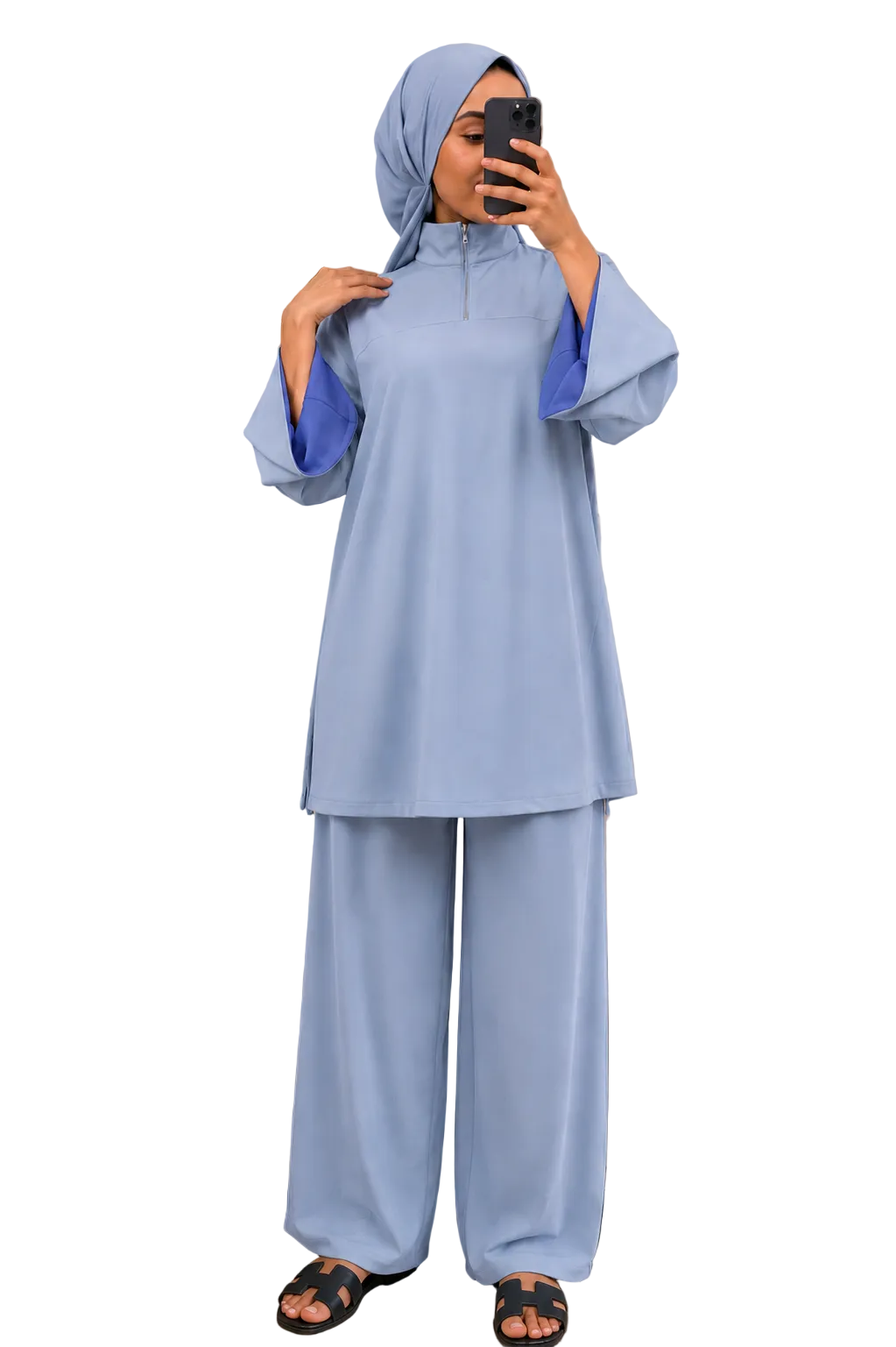 Burkini Amara 3 pièces zip bicolore bleu ciel/ bleu marine