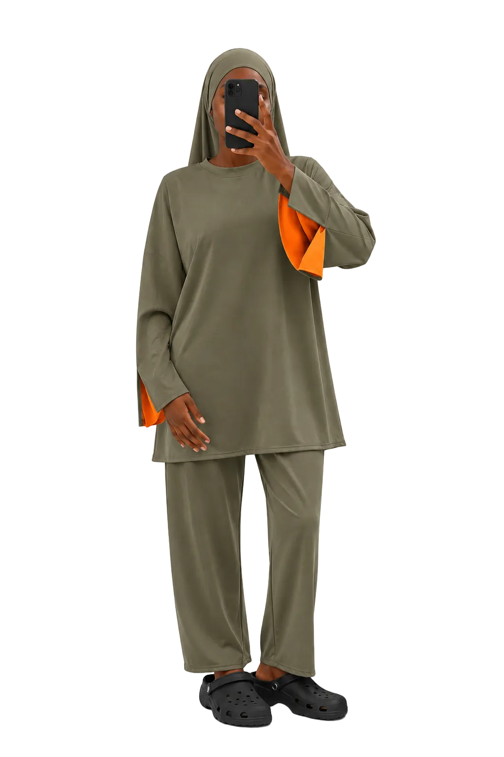Burkini Amara 3 pièces bicolore kaki/orange