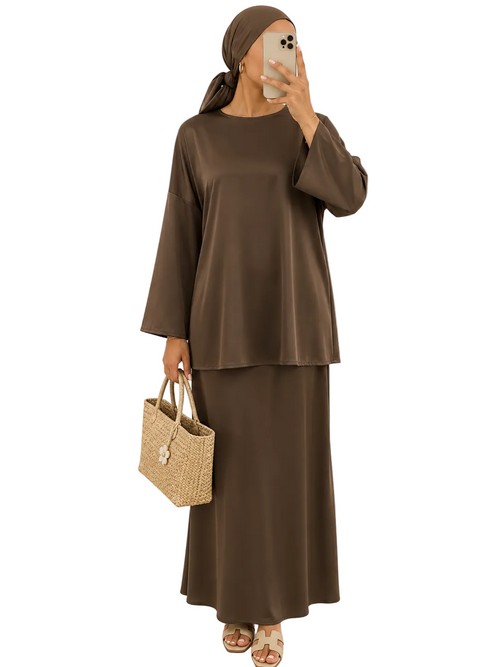 Burkini Doha choco jupe avec legging 3 pièces