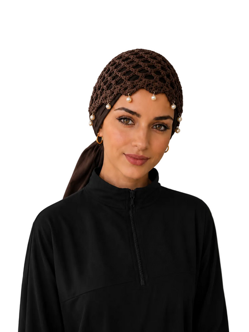 Bonnet crochet perle choco