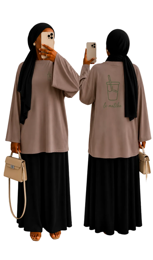 Teeshirt Matcha oversize 🥤coton taupe