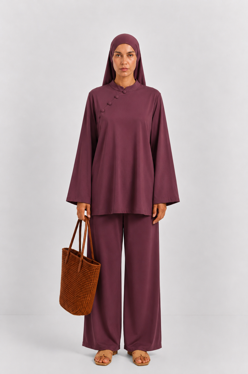 Burkini Naya aubergine 3 pièces Boutons