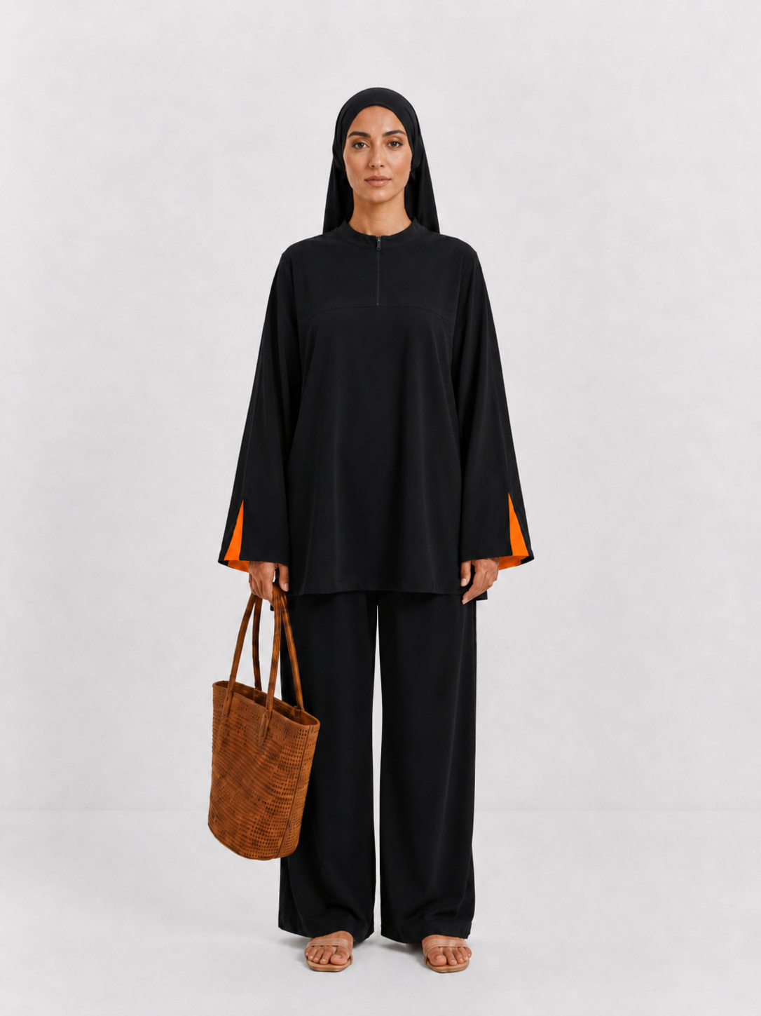 Burkini Amara 3 pièces zip bicolore noir/orange