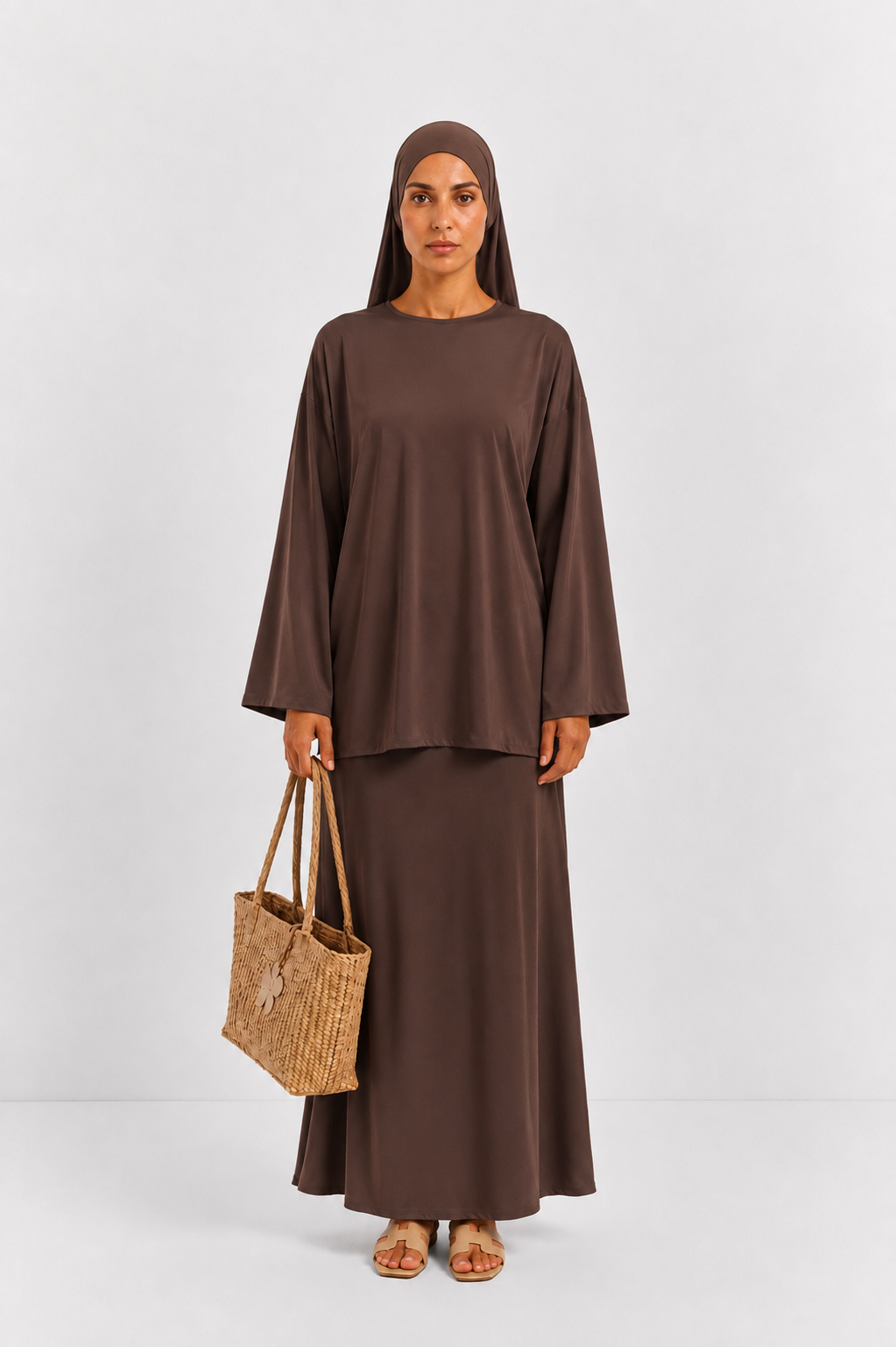 Burkini Doha choco jupe avec legging 3 pièces
