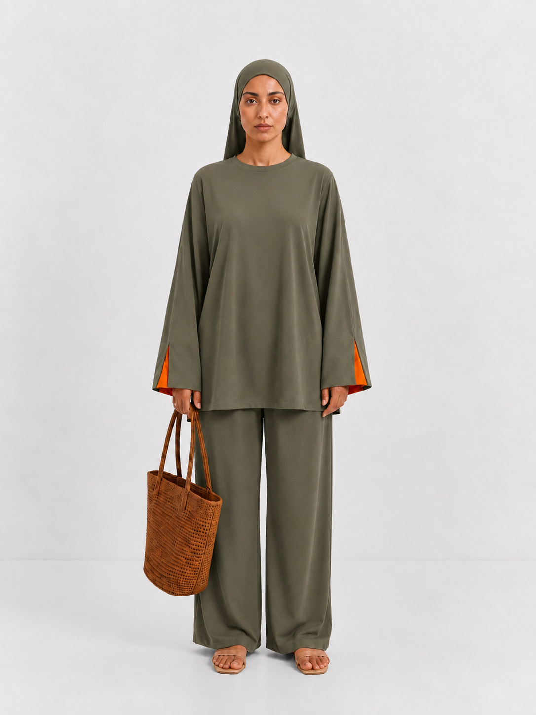 Burkini Amara 3 pièces bicolore kaki/orange
